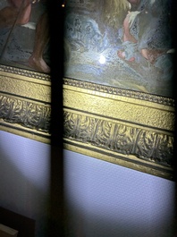 Italian school: 'A nativity scene', reverse glass painting, 18th C.