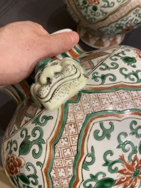 Een paar Chinese wucai vazen met leeuwenkoppen, 19/20e eeuw
