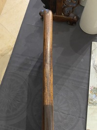 A Chinese famille verte plaque mounted in a wooden table screen, signed Li Huan 李澣, dated 1924