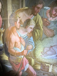Italian school: 'A nativity scene', reverse glass painting, 18th C.