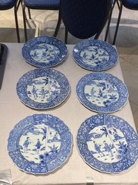 Six Chinese blue and white 'Xi Xiang Ji' plates, Qianlong