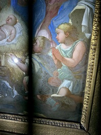 Italian school: 'A nativity scene', reverse glass painting, 18th C.