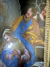 Italian school: 'A nativity scene', reverse glass painting, 18th C.