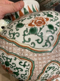 Een paar Chinese wucai vazen met leeuwenkoppen, 19/20e eeuw