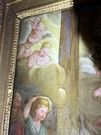 Italian school: 'A nativity scene', reverse glass painting, 18th C.