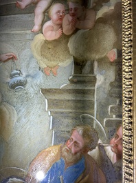 Italian school: 'A nativity scene', reverse glass painting, 18th C.