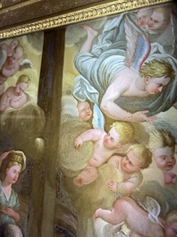 Italian school: 'A nativity scene', reverse glass painting, 18th C.