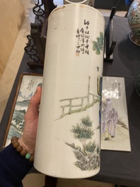 A Chinese famille rose hat stand, signed Yu Zhao 余釗, 19/20th C.