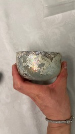 Two Roman glass balsamariums, a flask and a bowl, 2nd/4th C.