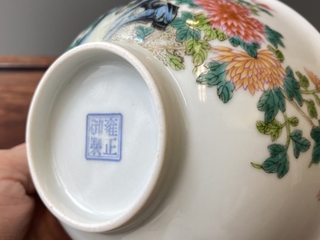 A Chinese famille rose 'magpies and peonies' bowl, Yongzheng mark, Republic