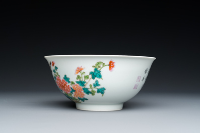 A Chinese famille rose 'magpies and peonies' bowl, Yongzheng mark, Republic