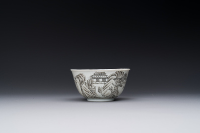 A fine Chinese grisaille and gilt cup with mountainous landscape design, Yongzheng