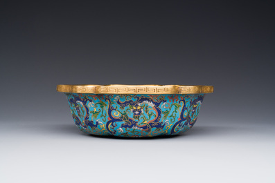 A Chinese flower-shaped cloisonn&eacute; 'dragon' bowl, Qianlong