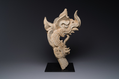 A Chinese pottery dragon head architectural tile, Song/Jin