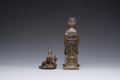 Deux figures en bronze de Wenchang et Guanyin, Chine, Ming