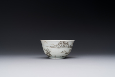 A fine Chinese grisaille and gilt cup with mountainous landscape design, Yongzheng