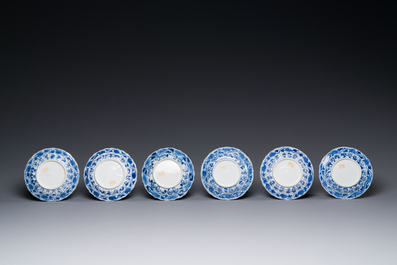 Six Chinese blue and white 'acupuncture' saucers, Kangxi