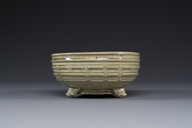 A Chinese Longquan celadon tripod censer, Ming