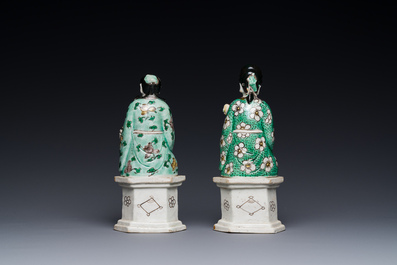 Two Chinese verte biscuit figures on stands, Kangxi