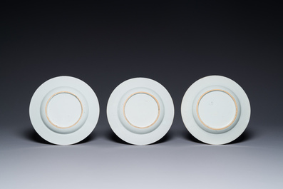 Six Chinese famille verte 'Xie Qin Fang You 攜琴訪友' plates, Kangxi