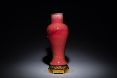 A Chinese langyao glazed 'guanyin zun' vase with a gilt bronze mount, Kangxi