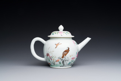 A Chinese famille rose &lsquo;falcon&rsquo; teapot, Yongzheng