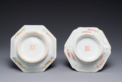 Twee Chinese famille rose tazza's, Tongzhi merk en periode