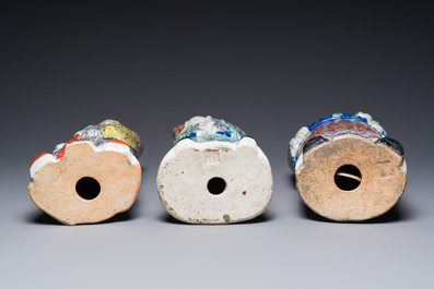 Three Chinese famille rose figures of star gods, seal marks, 19/20th C.