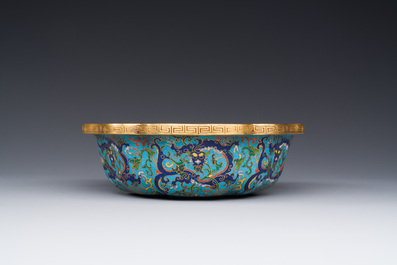 A Chinese flower-shaped cloisonn&eacute; 'dragon' bowl, Qianlong