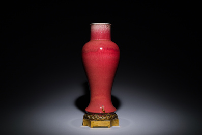 A Chinese langyao glazed 'guanyin zun' vase with a gilt bronze mount, Kangxi