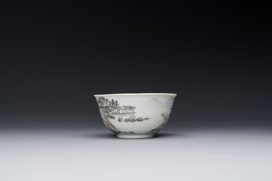 A fine Chinese grisaille and gilt cup with mountainous landscape design, Yongzheng