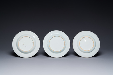 Six Chinese famille verte 'Xie Qin Fang You 攜琴訪友' plates, Kangxi