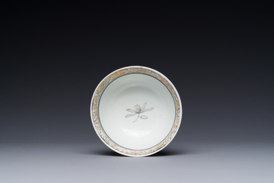 A fine Chinese grisaille and gilt cup with mountainous landscape design, Yongzheng