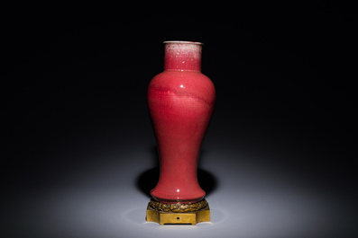 A Chinese langyao glazed 'guanyin zun' vase with a gilt bronze mount, Kangxi