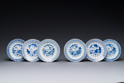 Six Chinese blue and white 'acupuncture' saucers, Kangxi