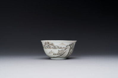 A fine Chinese grisaille and gilt cup with mountainous landscape design, Yongzheng