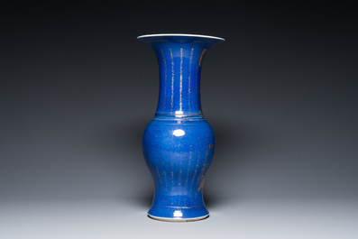 A Chinese gilt-decorated powder blue 'yenyen' vase, Kangxi