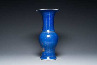 A Chinese gilt-decorated powder blue 'yenyen' vase, Kangxi