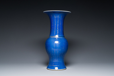 A Chinese gilt-decorated powder blue 'yenyen' vase, Kangxi