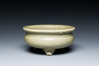 Two Chinese Longquan celadon tripod censers, Ming