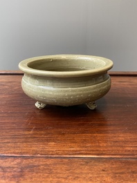 Two Chinese Longquan celadon tripod censers, Ming