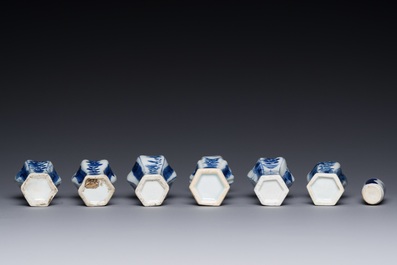 Seven Chinese blue and white 'Long Eliza' miniature vases, Kangxi