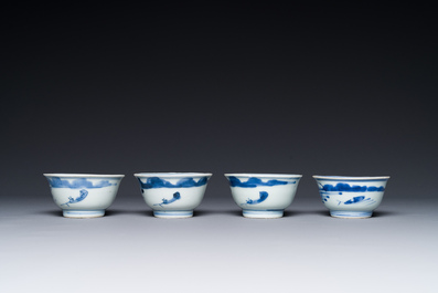 Zeven Chinese blauw-witte koppen en zes schotels, Transitie periode/vroeg Kangxi