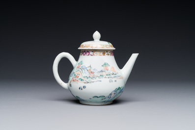 A Chinese famille rose teapot with landscape design, Yongzheng