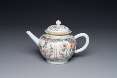 Th&eacute;i&egrave;re en porcelaine de Chine famille rose &agrave; d&eacute;cor de dames d'honneur et d'enfants, Yongzheng