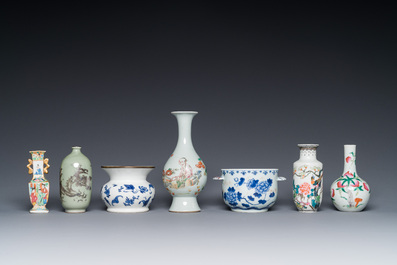 A varied collection of Chinese blue and white and famille rose porcelain, 18th C. and later