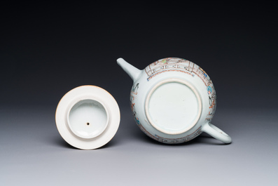 Th&eacute;i&egrave;re en porcelaine de Chine famille rose &agrave; d&eacute;cor de dames d'honneur et d'enfants, Yongzheng