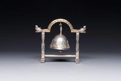 A fine parcel-gilt silver table bell or miniature gong, Southeast Asia, early 20th C.