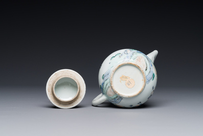 A Chinese famille rose teapot with landscape design, Yongzheng
