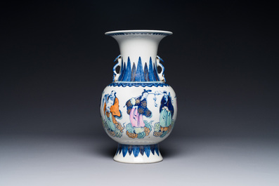 A Chinese doucai 'Eight Immortals' vase, Qianlong mark, Republic